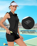 WOWENY Tennis Dress Polo Buttons Golf Dresses with Built in Shorts and Pockets Ruffle Sleeveless Athletic Workout Dress