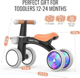 Umatoll Colorful Lighting Baby Balance Bike Toys for 1 Year Old Boys Gifts, Adjustable Seat Baby Walker, One Year Old Boy Birthday Gifts, 12-24 Months Toddler First Ride on Toys