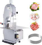 Commercial Electric Meat Bandsaw, 1500W Stainless Steel Countertop Bone Sawing Machine, Workbeach 19.3" x 15", 0.16-7.9 Inch Cutting Thickness, Frozen Meat Cutter with 6 Blades for Rib Pork Beef