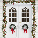 Christmas Garland 6FT 20 LED Bulbs Cypress Pine Garland with Lights Battery Operated with Timer Bells Red Berries Pinecones Green Garlands Decoration for Xmas Holiday Thanksgiving New Year Home Decor