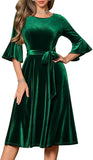 HomRain Women's Long Sleeve Velvet Midi Dresses for Wedding Guest Church Formal Winter Christmas Cocktail Party