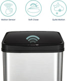 Ninestars Automatic Touchless Infrared Motion Sensor Trash Can, 13 Gal 50L, Stainless Steel Base (Rectangular, Black Lid), Black Trim