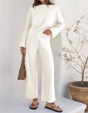 ZESICA Women's 2 Piece Outfits Set 2025 Casual Long Sleeve Knit Pullover Top and Wide Leg Pants Sweatsuit Lounge Sets