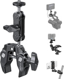 ATUMTEK Super Camera Clamp Mount with 1/4" and 3/8" Threads, Dual Ballhead Magic Arm 360° Ball Head Grip, Phone/Action Camera Mount Adapter for Canon Nikon DSLR Camera, GoPro/Insta360/INSTAX/DJI
