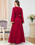 FYMNSI Women Muslim Abaya Dress Islamic Dubai Modest Lace Belted Dress Abayas Kaftan Eid Prayer Clothes Arabian Maxi Robe