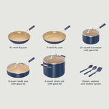 Ninja Ceramic Cookware Set, Extended Life 11-Piece Kitchen Cookware Sets with Comfort Grip, Nonstick Fry Pans, Pots, PTFE Free, Oven & Dishwasher Safe, Stovetop Compatible, Navy Blue, CW49011