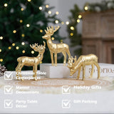 3pcs Resin Reindeer Figurines for Christmas Decor Gold Tabletop Reindeer Statues Small Decorative Deer Figurines for Indoor Christmas Tabletop Mantle Decorations