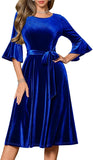 HomRain Women's Long Sleeve Velvet Midi Dresses for Wedding Guest Church Formal Winter Christmas Cocktail Party