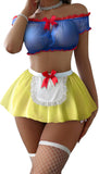 Sexy Stockings Mini Skirt Mesh Sheer Lace Halloween Costume Maid Outfit Lingerie with Thong Set 4 Piece