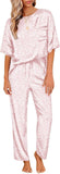 Ekouaer Womens Satin Silky Pajama Set Short Sleeve Shirt with Long Pajama Pant Set Soft PJ Loungewear