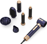 UKLISS Hair Dryer Brush 7 in 1，110000 RPM Hair Dryer with Diffuser for Curly & Twisted Hair Professional Ionic Brush Blow Dryer for Salon-Quality Styling (Blue Gold)