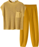 ANRABESS Women's Two Piece Outfits Knit Sweater Vest Crop Top Pants Lounge Matching Tracksuit Sweatsuit Travel Clothes Sets