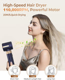 UKLISS Hair Dryer Brush 7 in 1，110000 RPM Hair Dryer with Diffuser for Curly & Twisted Hair Professional Ionic Brush Blow Dryer for Salon-Quality Styling (Blue Gold)