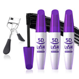 Black Telescopic Mascara Set,3PCS Black Mascara Volume and Length for Eye Makeup,Waterproofing No Clumping Tubing Mascara,No Smudging Curly Black Mascara with Eyelash Curler