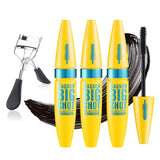 Black Telescopic Mascara Set,3PCS Black Mascara Volume and Length for Eye Makeup,Waterproofing No Clumping Tubing Mascara,No Smudging Curly Black Mascara with Eyelash Curler