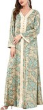 FYMNSI Abaya Dress for Women Muslim Modest Maxi Robe Floral V Neck Eid Prayer Dresses Dubai Clothing Arabian Islamic Kaftan