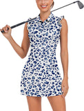 WOWENY Tennis Dress Polo Buttons Golf Dresses with Built in Shorts and Pockets Ruffle Sleeveless Athletic Workout Dress