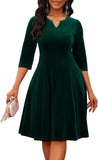 Nmoder Midi Dresses for Women A-Line Fit and Flare Dress 3/4 Sleeve V Neck Cocktail Wedding Guest Work Dress with Pockets