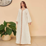 FPOVFPO Women's Muslim Abaya One-Piece V Neck Bronzing Dress Islamic Full Length Kaftan Daily Casual