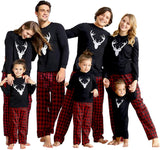 IFFEI Matching Family Pajamas Sets Christmas PJ's Letter Print Top and Plaid Bottom Sleepwear Jammies with Pockets