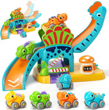 Lehoo Castle Toys for 1 Year Old Boys, Dinosaur Slide with 4 Mini Push Cars for Baby 12-18 Months, Infant Play Vehicle Set, Educational Learning First 1st Birthday Gifts for Kids, Girls, Toddlers 1-3