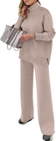 ANRABESS Womens 2 Piece Outfits Turtleneck Matching Lounge Set Sweater Top Wide Leg Pants Fall Cozy Knit Sweatsuit Loungewear