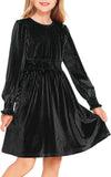 Arshiner Girls Long Sleeve Dress Velvet Crew Neck Midi Fall Vintage Plain Dress for Kids 4-13Y