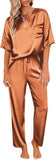 Ekouaer Womens Satin Silky Pajama Set Short Sleeve Shirt with Long Pajama Pant Set Soft PJ Loungewear