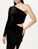The Drop Women's Lia One-Shoulder Cutout Velvet Midi Dress
