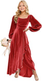 Long Sleeve Junior Bridesmaid Dresses Velvet Flower Girl Dress for Wedding Party Pageant Gown with Ruffle