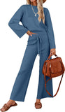ZESICA Women's 2 Piece Outfits Set 2025 Casual Long Sleeve Knit Pullover Top and Wide Leg Pants Sweatsuit Lounge Sets
