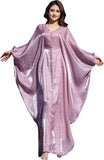Elegant Butterfly Shine Abaya Dress, Dusty Rose, V-Neck Muslim Dress with Crystal Hand Beading, Kaftan Style, One-Size