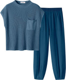 ANRABESS Women's Two Piece Outfits Knit Sweater Vest Crop Top Pants Lounge Matching Tracksuit Sweatsuit Travel Clothes Sets
