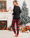 difficort Womens Christmas Pajamas Long Sleeve Pj Set Soft Plaid Pants Sleepwear with Pockets