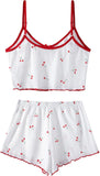 Hilinker Womens Graphic Print Ribbed PJ Set Crop Cami Tops and Shorts Cute Pajamas Set
