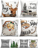 Christmas Decorations Set of 4 Double-Sided Print Christmas Pillow Covers 18" x 18", with 8 Cute Patterns, Throw Pillow Covers Perfect for Home Christmas Decor