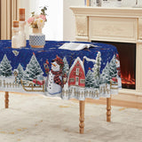 Horaldaily Christmas Tablecloth 60×84 Inch, Winter Snowman House Christmas Trees Red Washable Table Cover for Party Picnic Dinner Decor