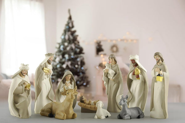 10-Piece Christmas Nativity Set – Nativity Scene with Manger, Holy Family & Animals, Hand-Painted Resin Indoor Holiday Display