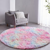 FJZFING Navy Blue Round Rug Ultra-Soft Plush Modern 4x4 Circle Area Rug for Kid's Bedroom, Fluffy Shag Circular Rug for Nursery Room, Non-Slip Home Decor Cute Navy Blue Carpet for Teen's Room