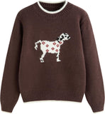 CIDER Women's Fall Sweaters Long Sleeve Cute Sweaters Bear Graphic Crewneck Soft Knit Casual Cropped Pullover