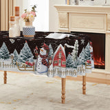 Horaldaily Christmas Tablecloth 60×84 Inch, Winter Snowman House Christmas Trees Red Washable Table Cover for Party Picnic Dinner Decor