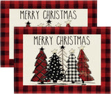 Artoid Mode Waterclor Buffalo Plaid Christmas Trees Placemats Set of 4, 12x18 Inch Winter Table Mats for Outdoor Home Party Kitchen Dining Decor