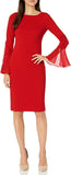Calvin Klein Womens Long Sleeve Workwear Scuba Crepe Sheath Dress