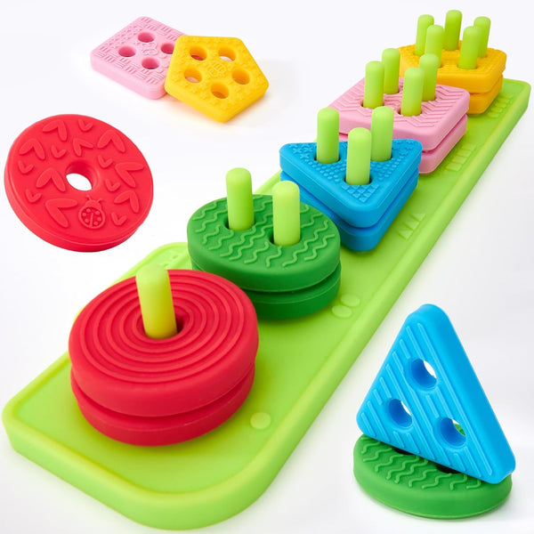 hahaland Toddler Toys 1-2 - Soft Textured Silicone Shape Color Sorting Stacking Montessori Toys for 1 Year Old Boy Girl Gifts, Sensory Toy for Toddlers 1-3 Motor Skills Learning Baby Toys 1 Year Old