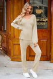 Viottiset Women's 2 Piece Outfits Casual V Neck Knit Wide Leg Sweater Lounge Set Sweatsuit