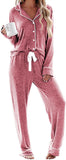 Ekouaer Women's Pajamas Long Sleeve Sleepwear Casual Button Down Loungewear Soft Pjs Set S-XXL