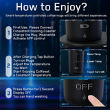 Temperature Control Heated Coffee Mug Smart Self Heating Travel Mug 12 Oz App Controlled Warmer Mug 4-10 Hour LED Display Keep Coffee Hot All Day Fast Wireless Charger Base Dull Black