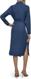 DKNY Womens Long Sleeve Collared Tie Midi Shirtdress