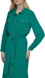 DKNY Womens Long Sleeve Collared Tie Midi Shirtdress