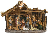 Bshine Nativity Scene Set Christmas Decor, Wooden Stable with LED Lights 12.4x9.05 Holy Family with Manger Baby Jesus Figurine, Nativity Scene Indoor Decor Home Desktop Collectible Ornaments